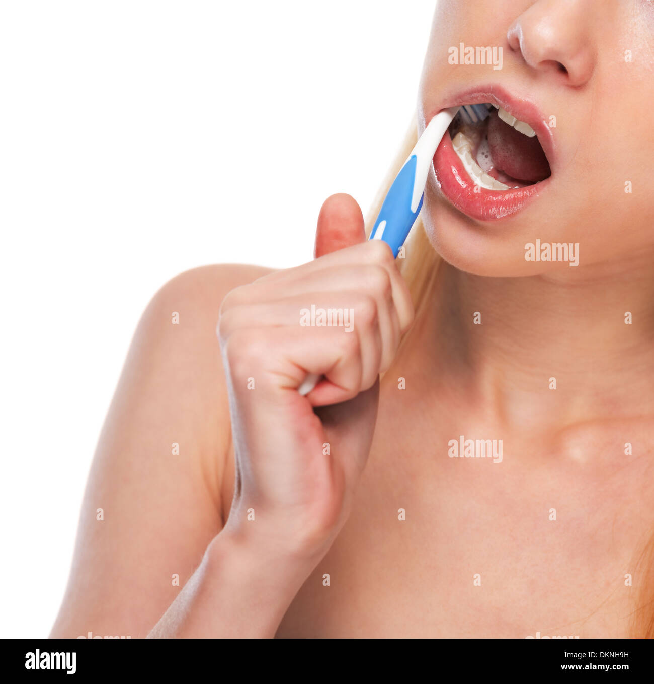 Closeup on teenage girl brushing teeth Stock Photo