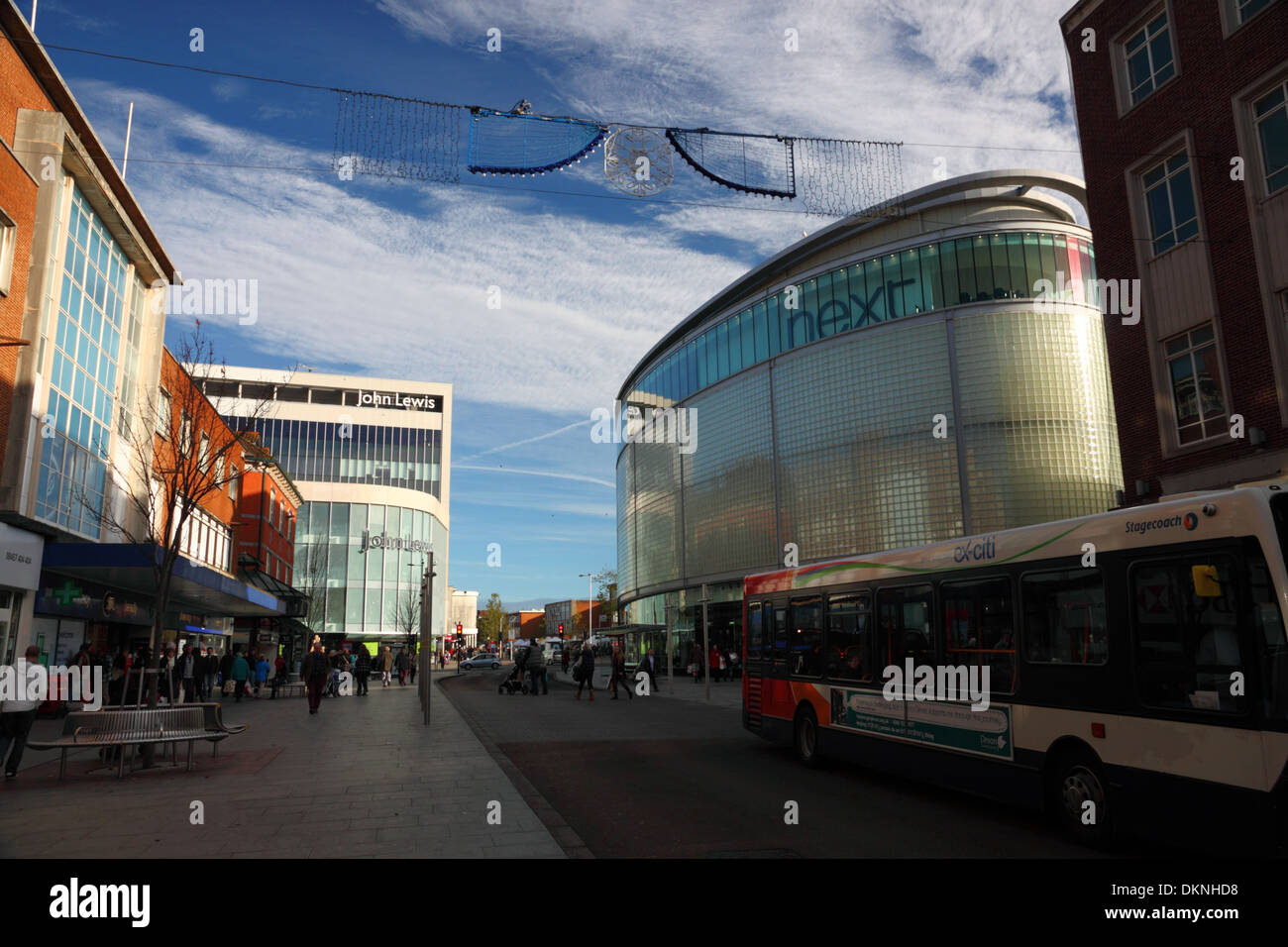 A modern city centre with new John Lewis and Next stores Stock Photo