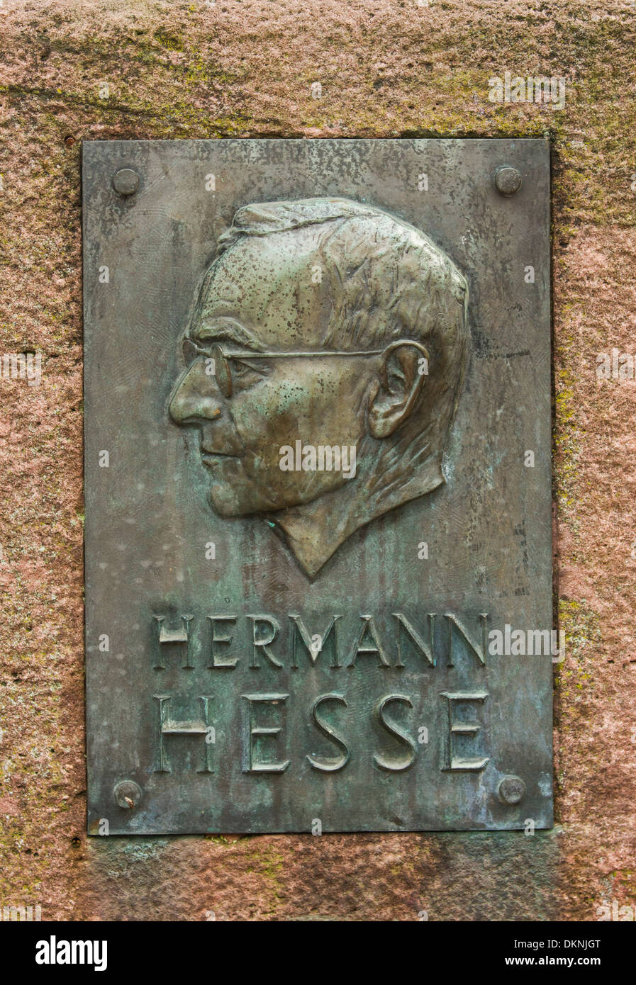 portrait in form of a metal relief of german writer and nobel prize laureate hermann hesse at the herman-hesse-fountain, calw Stock Photo