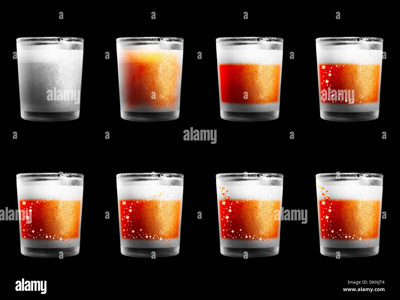 Colorful orange vodka glasses with decoration Stock Photo