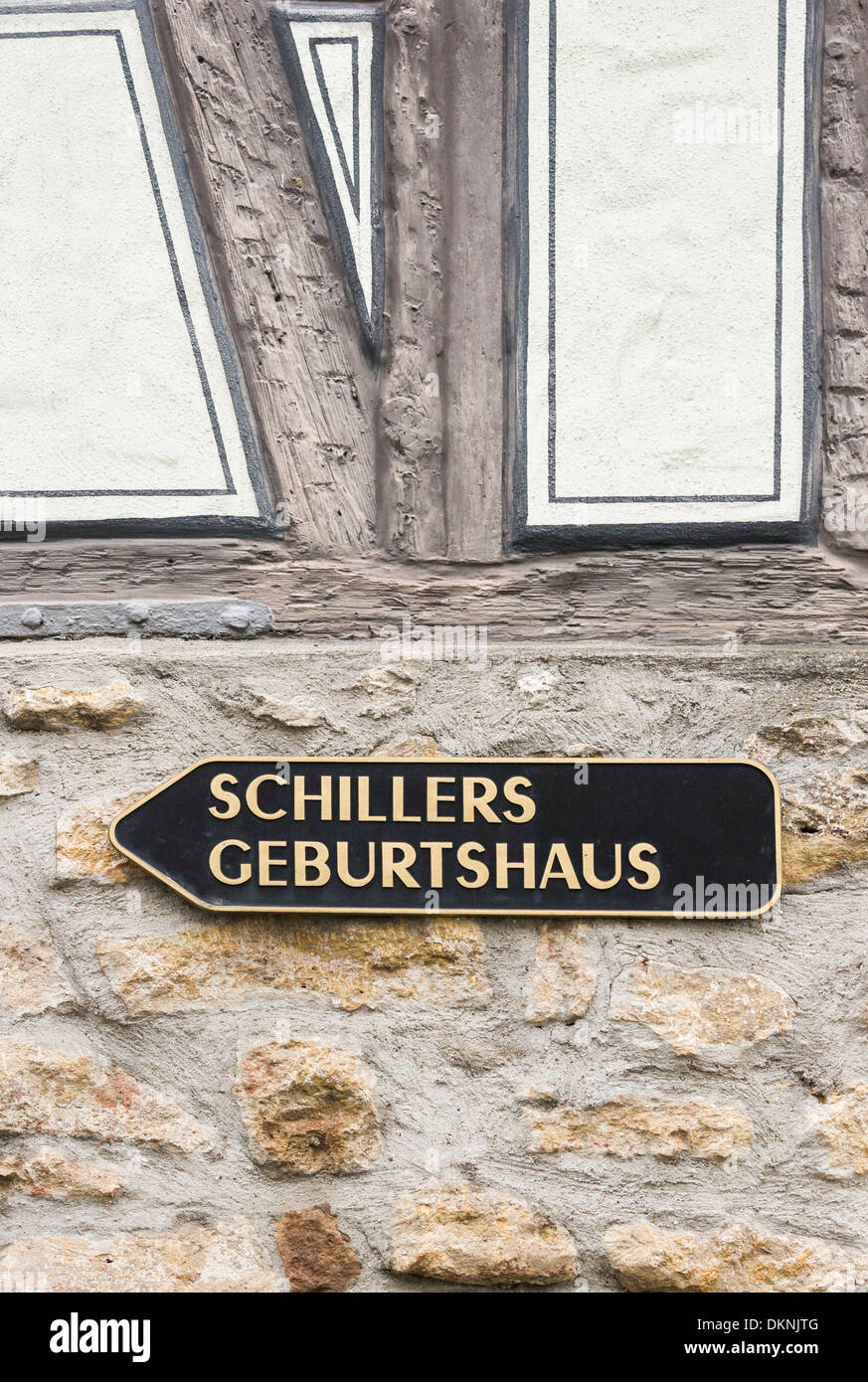 signpost leading the way to schiller´s birth place, marbach, baden-wuerttemberg, germany Stock Photo