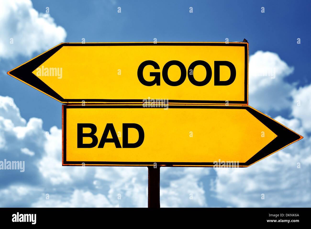 https://c8.alamy.com/comp/DKNK6A/good-or-bad-opposite-signs-two-opposite-signs-against-blue-sky-background-DKNK6A.jpg