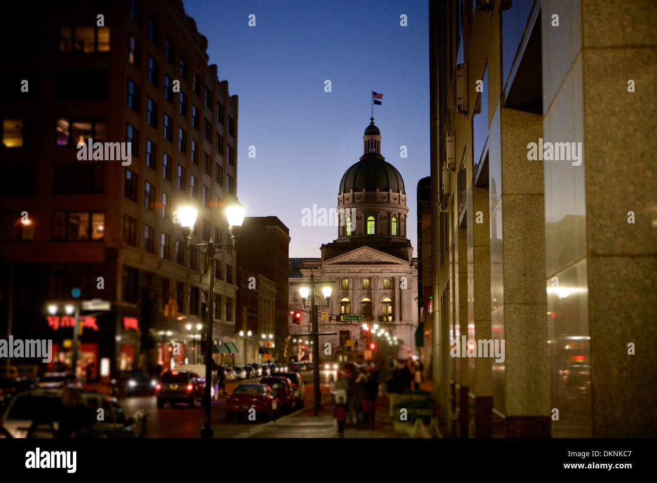 The Soldier and Sailor Monument in Downtown Indianapolis, Indiana dressed in Christmas lights
