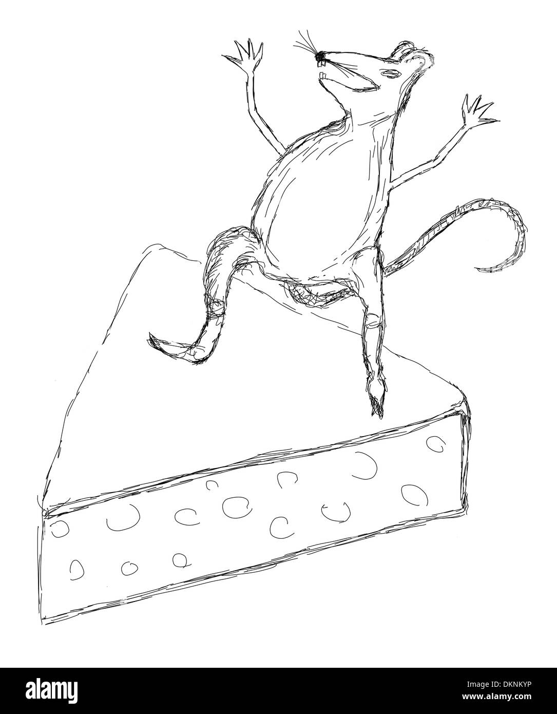 https://c8.alamy.com/comp/DKNKYP/illustration-or-drawing-of-a-rat-standing-hands-up-on-a-piece-of-cheese-DKNKYP.jpg