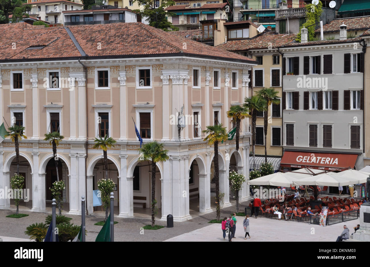 Piazza della Vittoria in Salo, on Lake Garda, is the boarding point for the ferries. Stock Photo