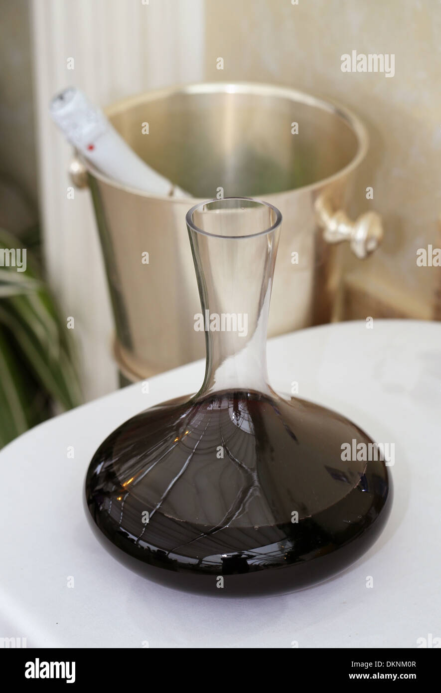 Carafe with red wine Stock Photo