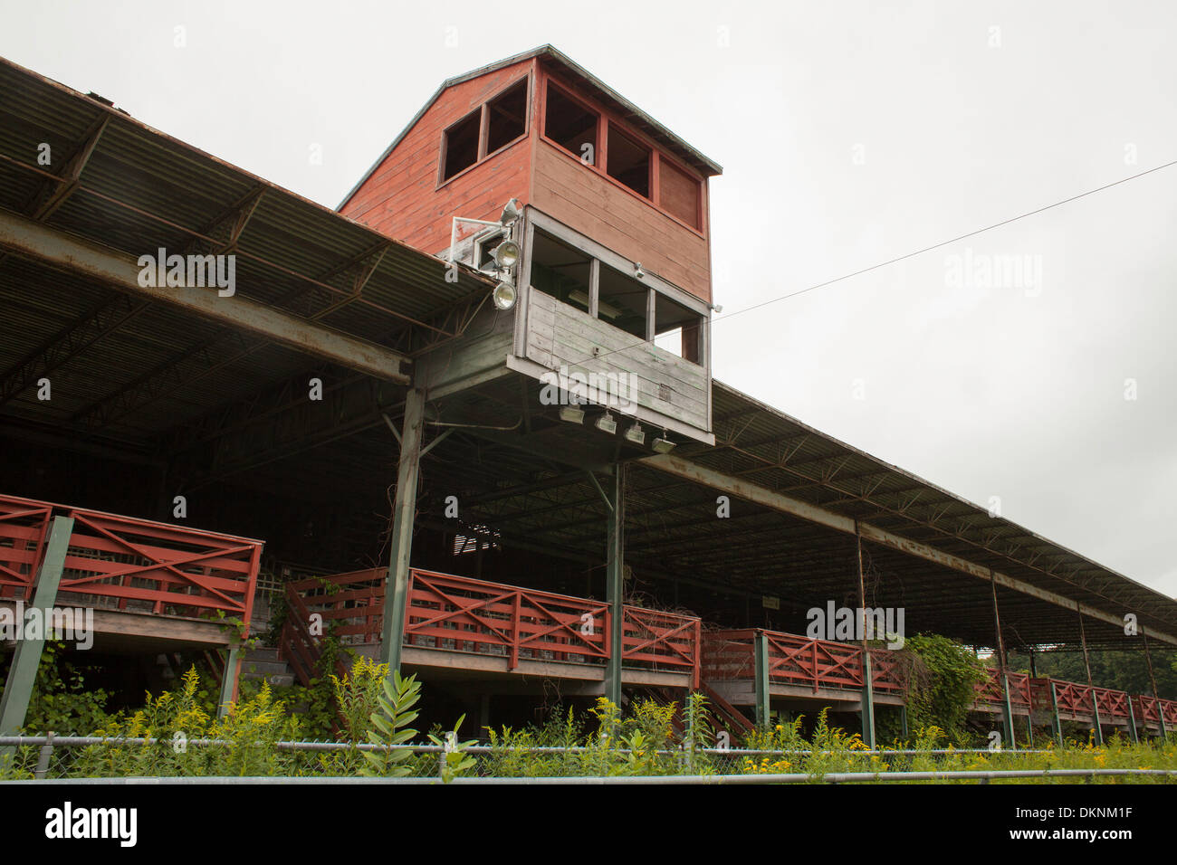 The stands of an abandoned horse track at old fairgrounds in Great Barrington, Massachusetts. Stock Photo