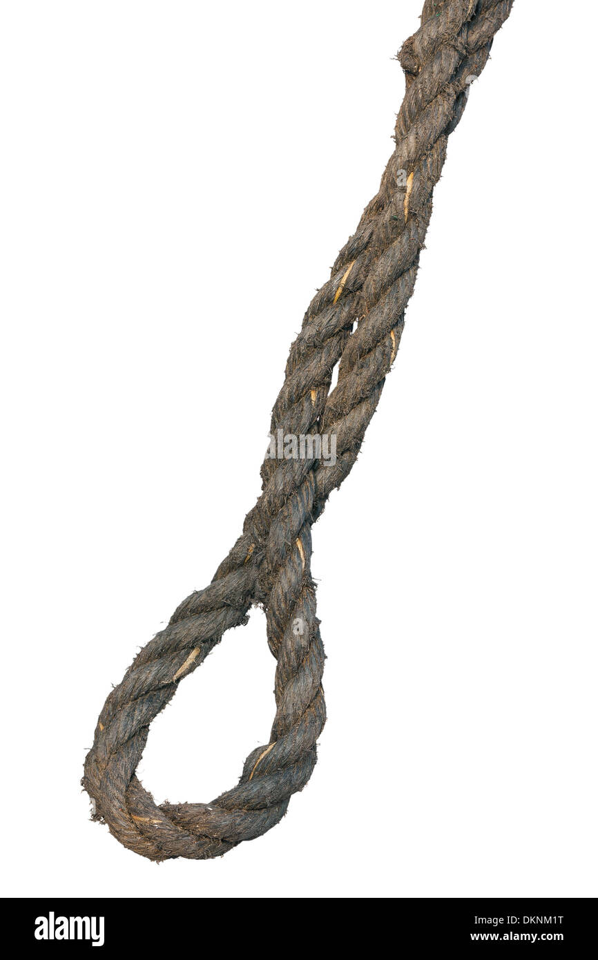 Roll of a thin rope with a loop for hanging, isolated on white background  Stock Photo