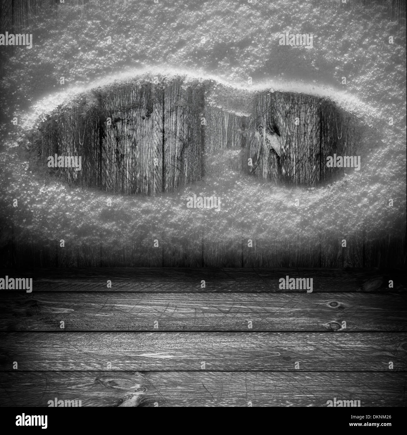Wooden background with shoe print in the snow Stock Photo Alamy