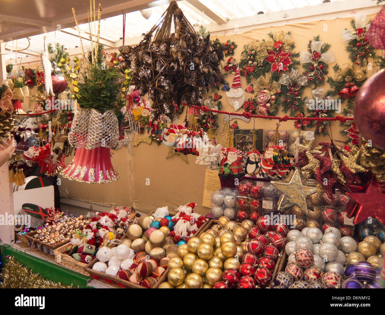 Europe, Spain, Barcelona, Christmas, Christmas balls, trimmings, ornamentation. Stock Photo