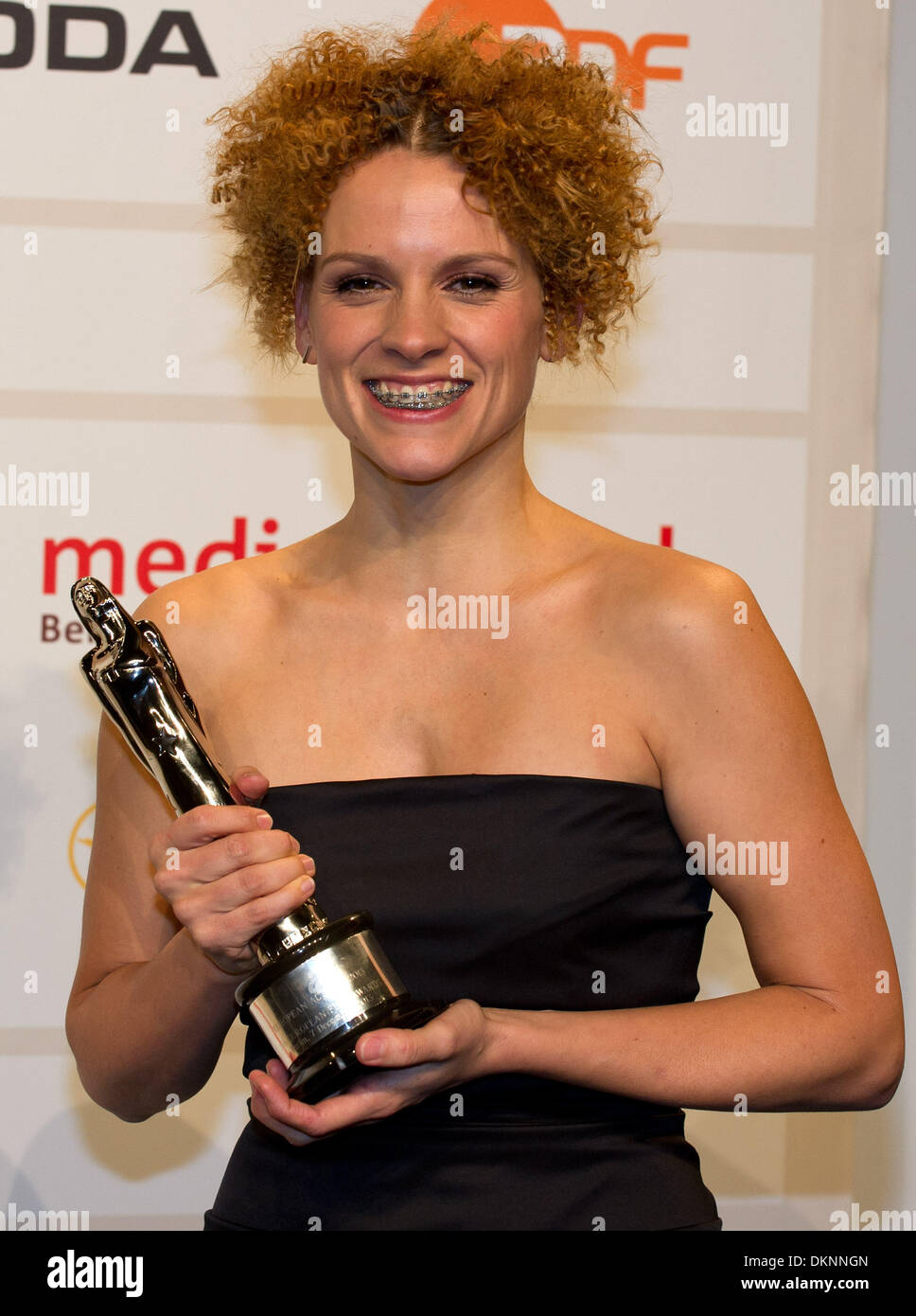 Berlin, Germany. 7th Dec, 2013. Actress Veerle Baetens poses with her award she received in the category 'Best Actress' after the 26th European Film Awards in Berlin, Germany, 7 December 2013. Photo: Tim Brakemeier/dpa/Alamy Live News Stock Photo