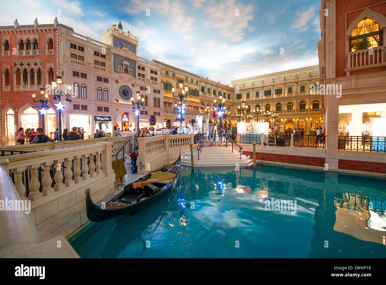 St Mark's Square of The Venetian Macao's shopping mall with Canal Grande, gondola and Venice style shops, Macau, China Stock Photo
