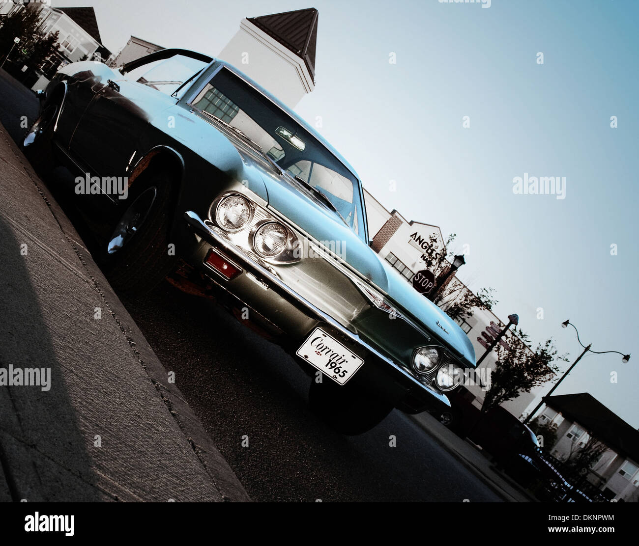 Angled view of a vintage 1965 Chevrolet Corvair. Stock Photo