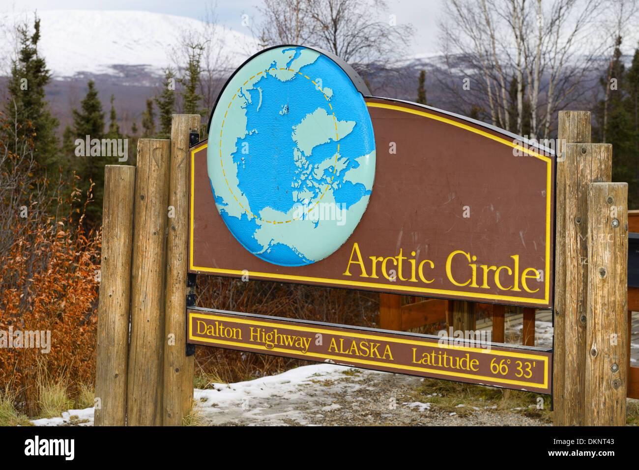 Sign board for the Arctic Circle along the Dalton Highway in Alaska USA Stock Photo