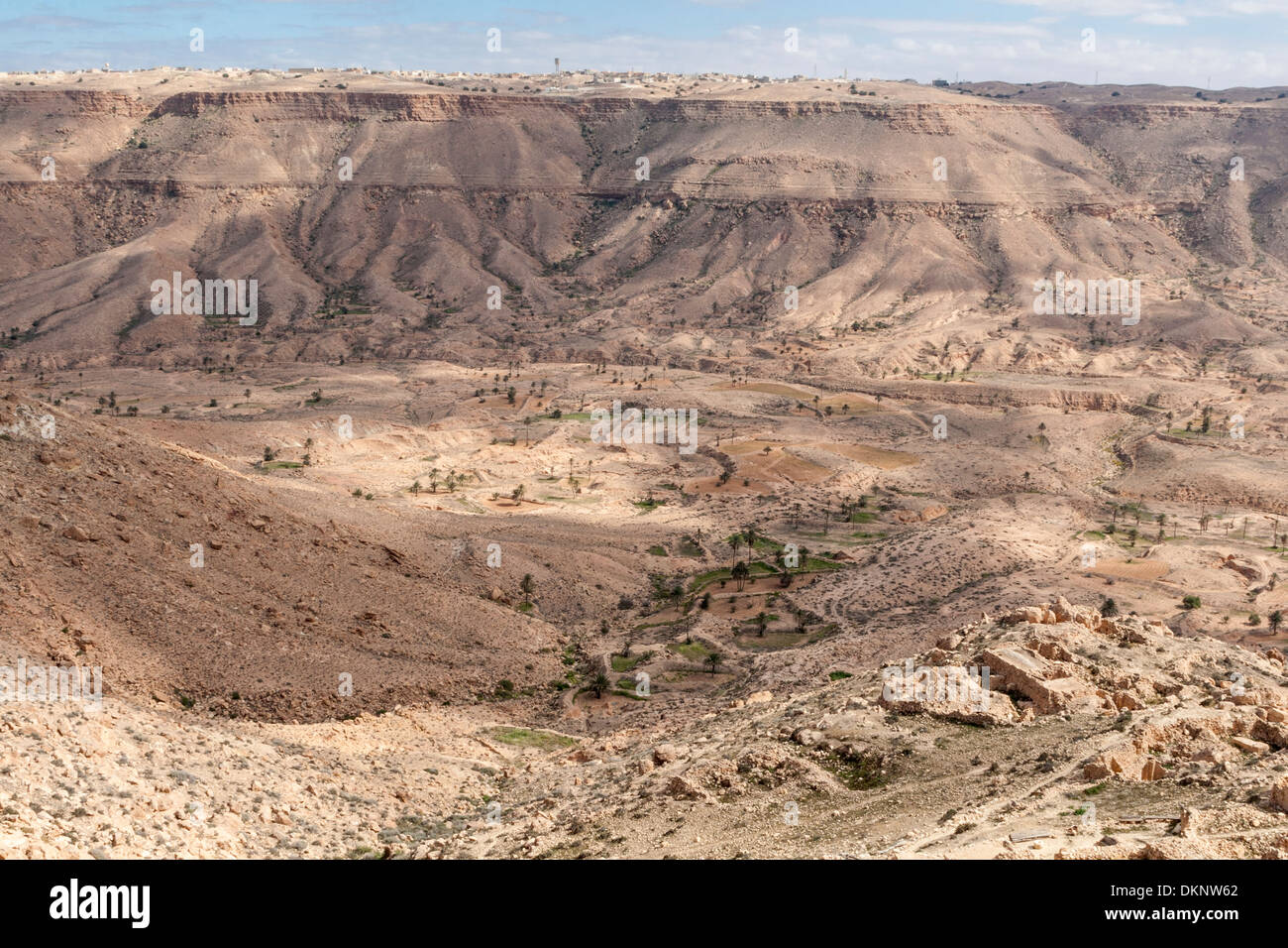 Libya, Jebel Nefusa. Earthen Berms Create Terraces to Conserve Rainwater Flow for Agricultural Use. Stock Photo