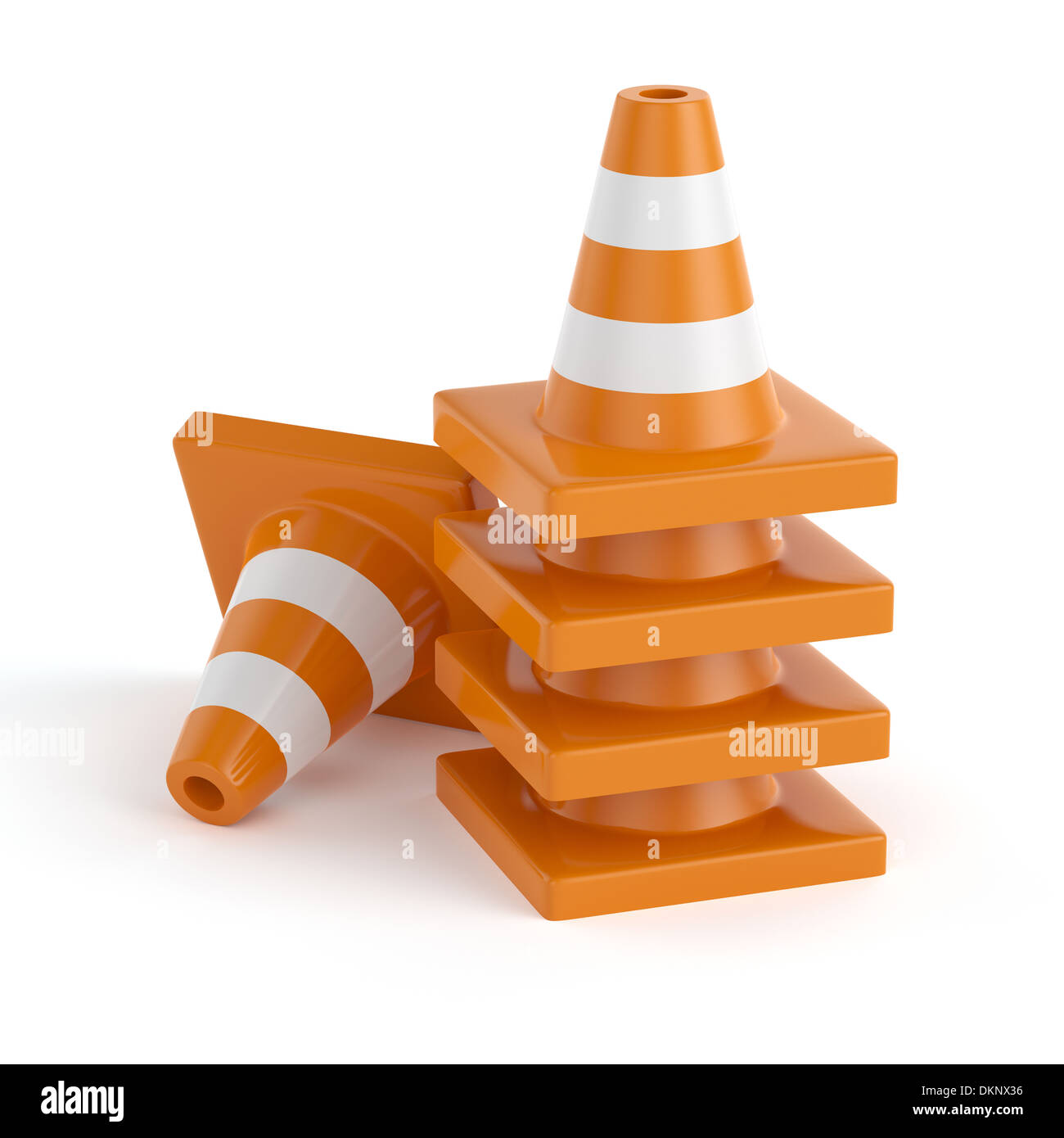 3d illustration of road cones. Isolated on white background Stock Photo