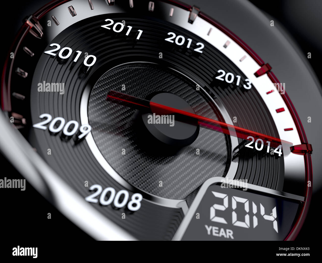 3d illustration of 2014 year car speedometer. Countdown concept Stock Photo