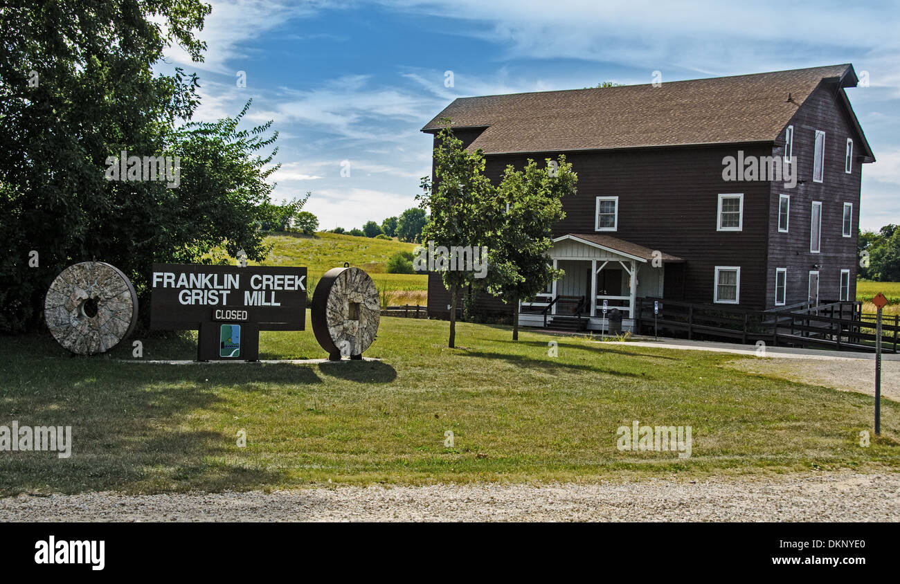 Franklin Creek Grist Mill in Franklin Creek State Natural Area,  Franklin Grove, Illinois, a town along the Lincoln Highway. Stock Photo