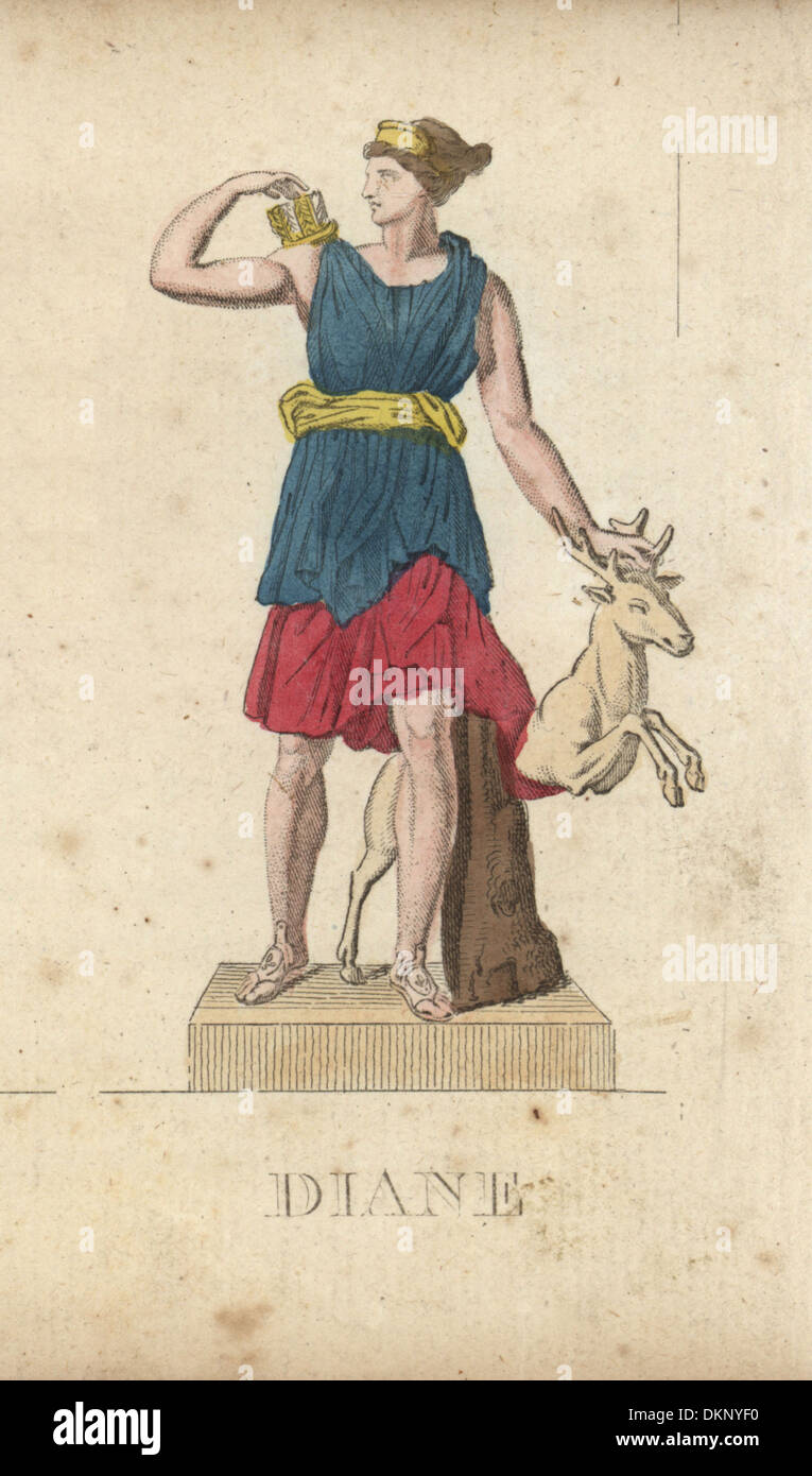 Diana, Roman goddess of the hunt, with quiver and hind. Stock Photo