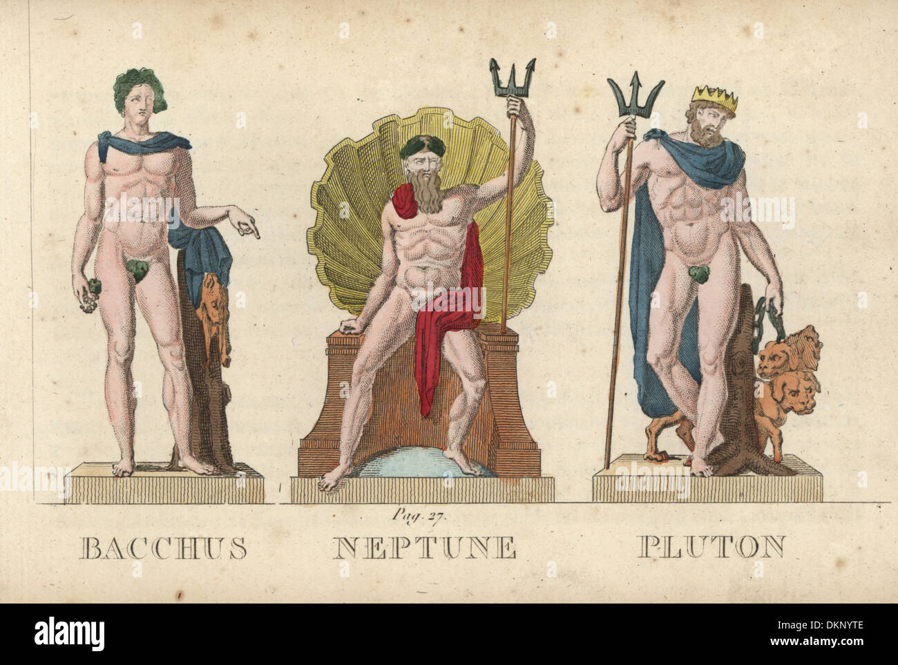 Bacchus, Neptune and Pluto, Roman gods of wine, the sea, and the dead. Stock Photo