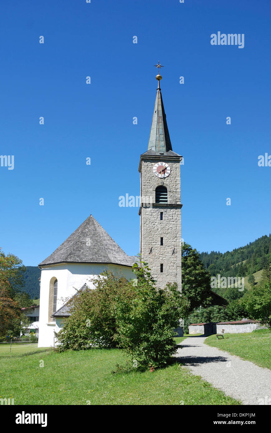 Village church of Hinterstein in the Allgaeu Alps. Stock Photo