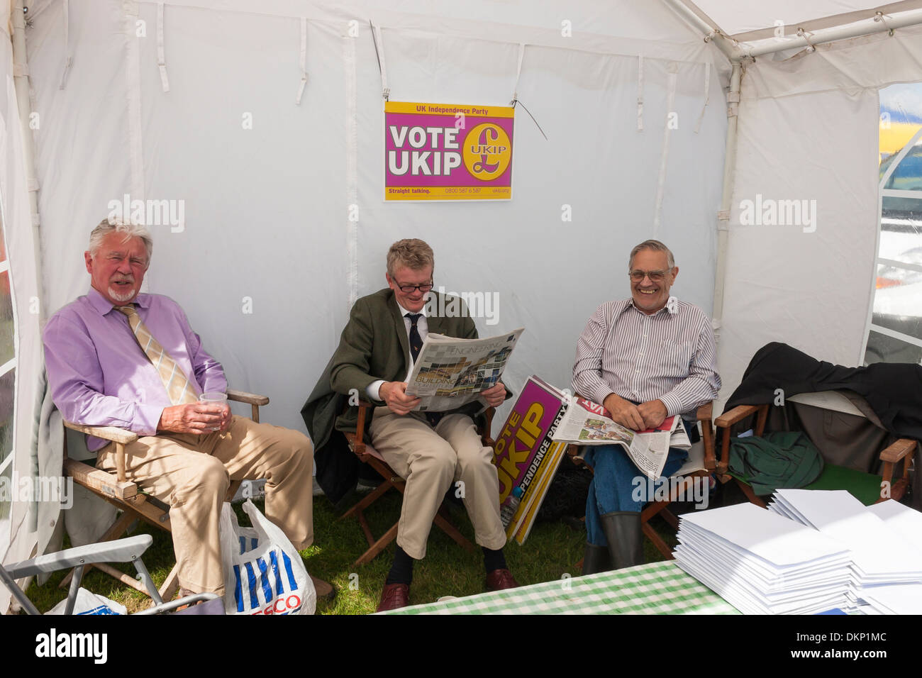 United Kingdom Independence Party  UKIP activist volunteers tent at showground Stock Photo