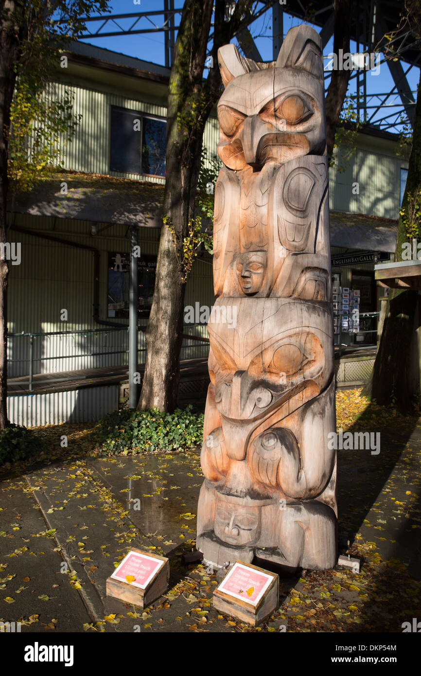 A totem pole on Granville Island, Vancouver. Stock Photo