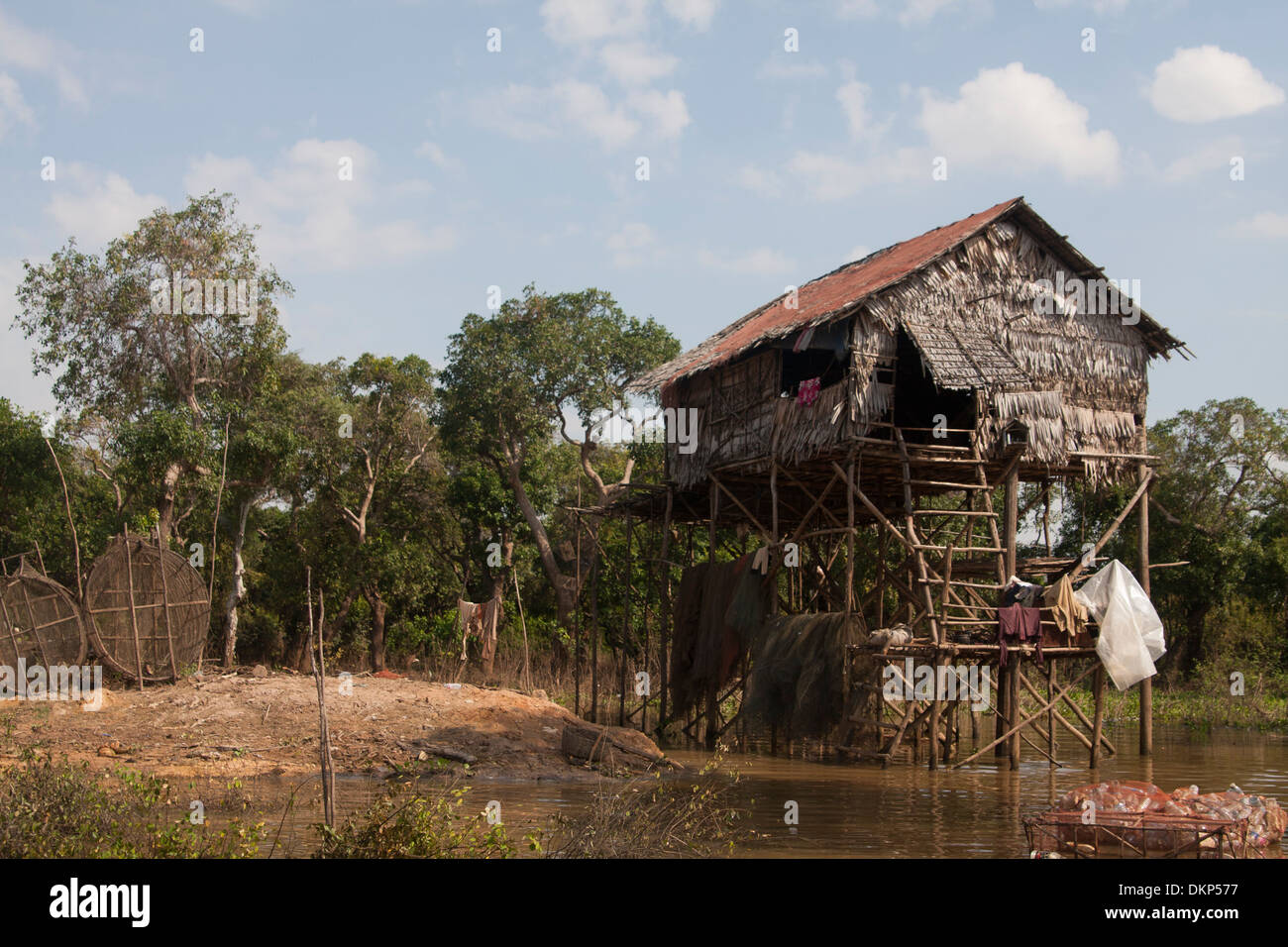 A boat in Kampong Phluk, Floating Village in Cambodia. Stock Photo