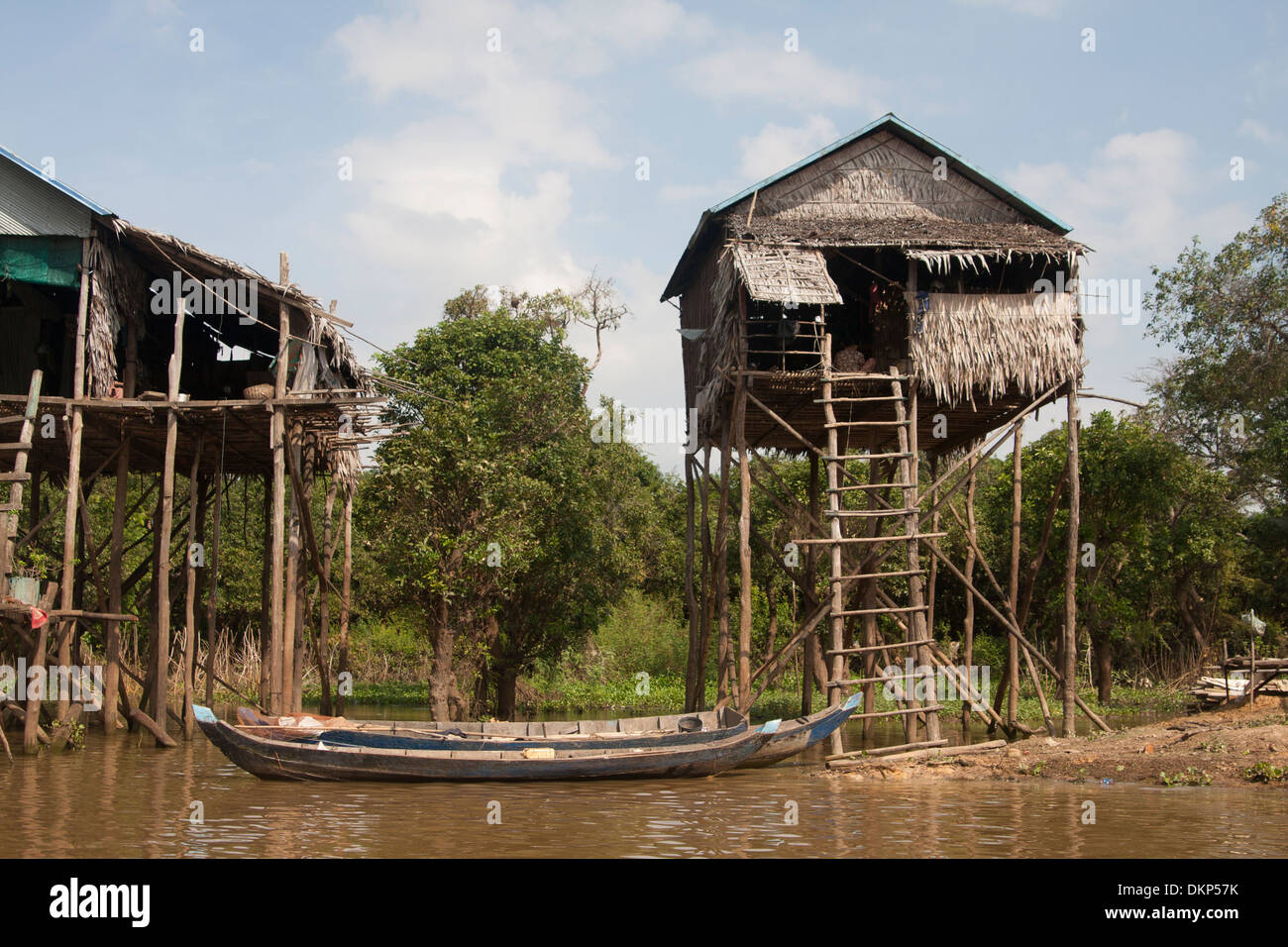 A boat in Kampong Phluk, Floating Village in Cambodia. Stock Photo