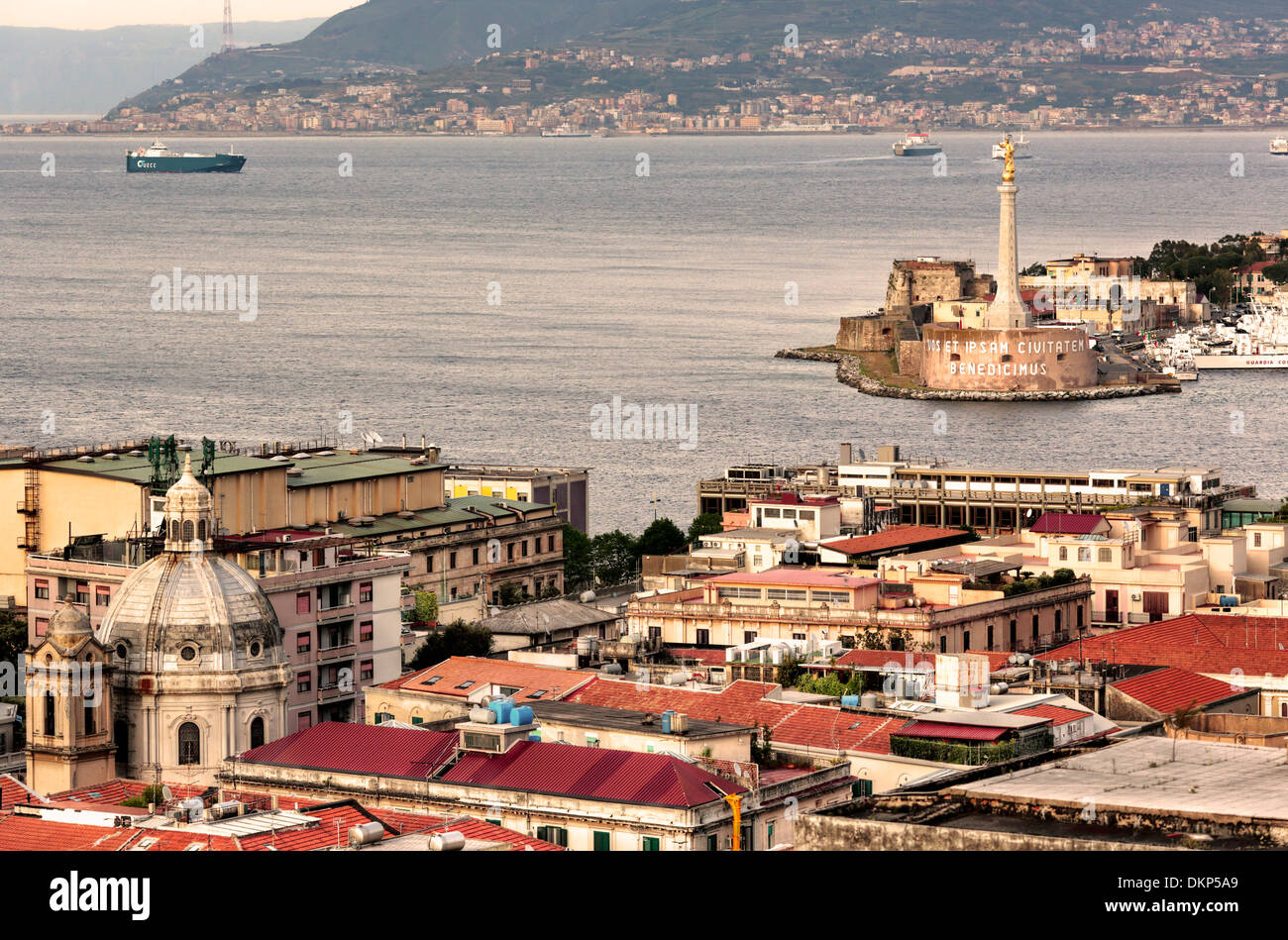 Cityscape and strait of Messina, Messina, Sicily, Italy Stock Photo