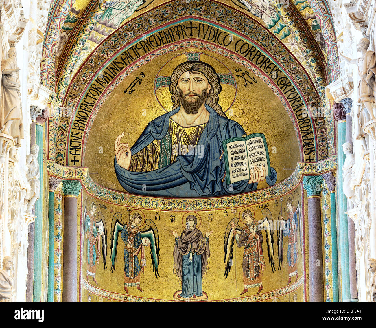 Mosaic of Christ Pantokrator (12th century), Cefalu Cathedral, Cefalu, Sicily, Italy Stock Photo