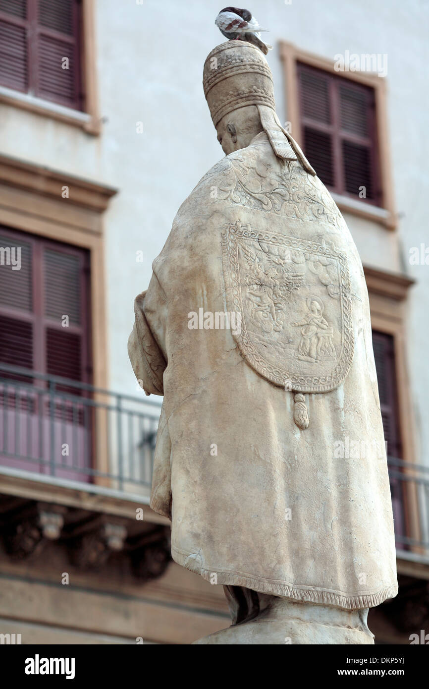 Marble sculpture on Cathedral square, Palermo, Sicily, Italy Stock Photo