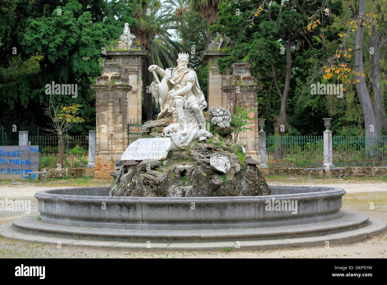 Sculpture fountain, Villa Giulia garden, Orto Botanico, Palermo, Sicily, Italy Stock Photo