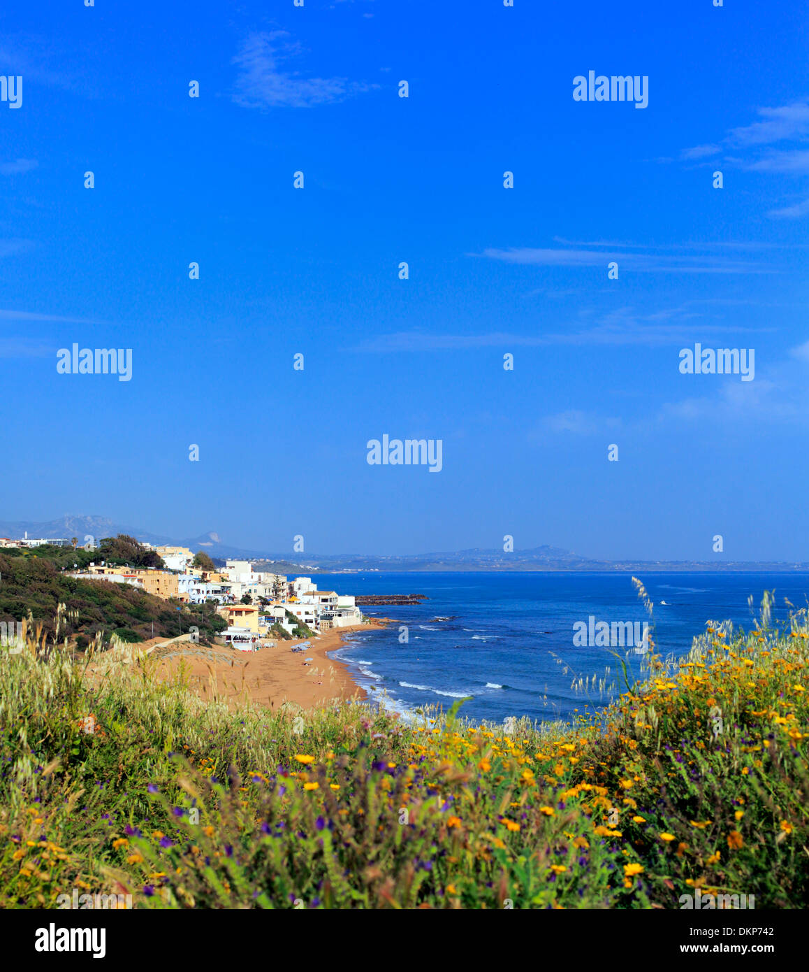 View of sea shore from acropolis, Selinunte, Sicily, Italy Stock Photo