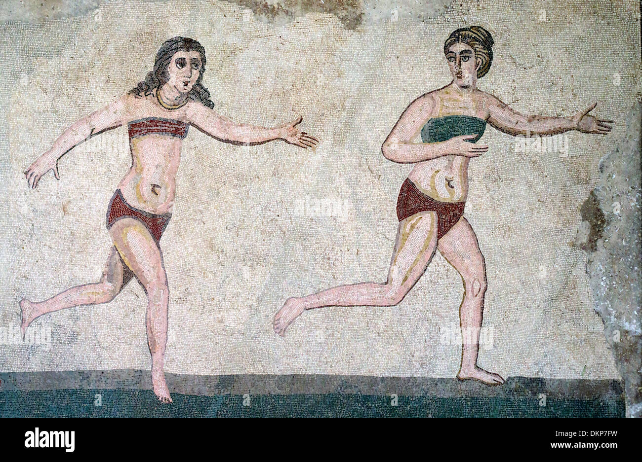 Bikini girls mosaic, Villa Romana del Casale, Piazza Armerina, Sicily, Italy Stock Photo