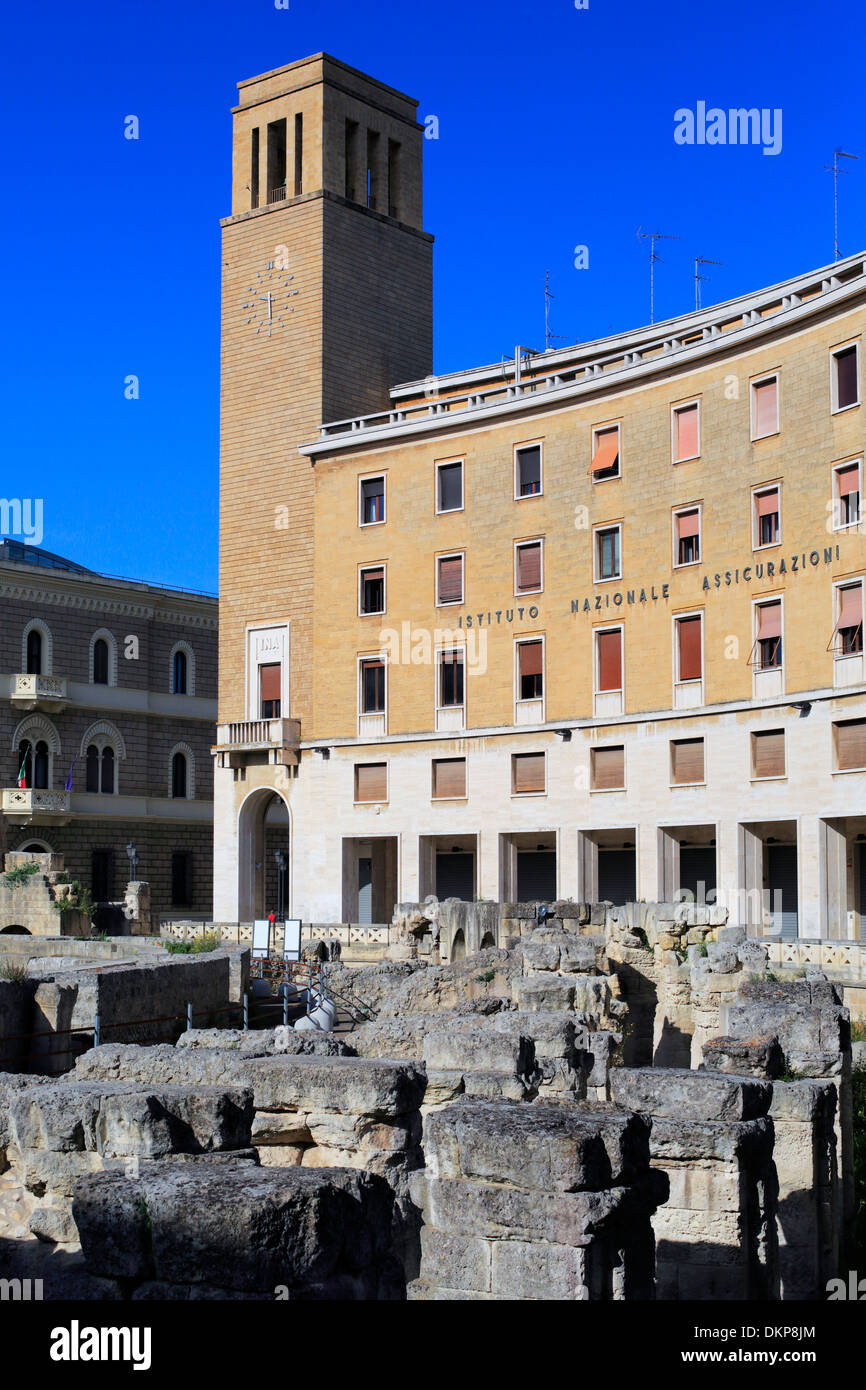 Roman theatre and INA Building, St. Oronzo square, Lecce, Apulia, Italy Stock Photo
