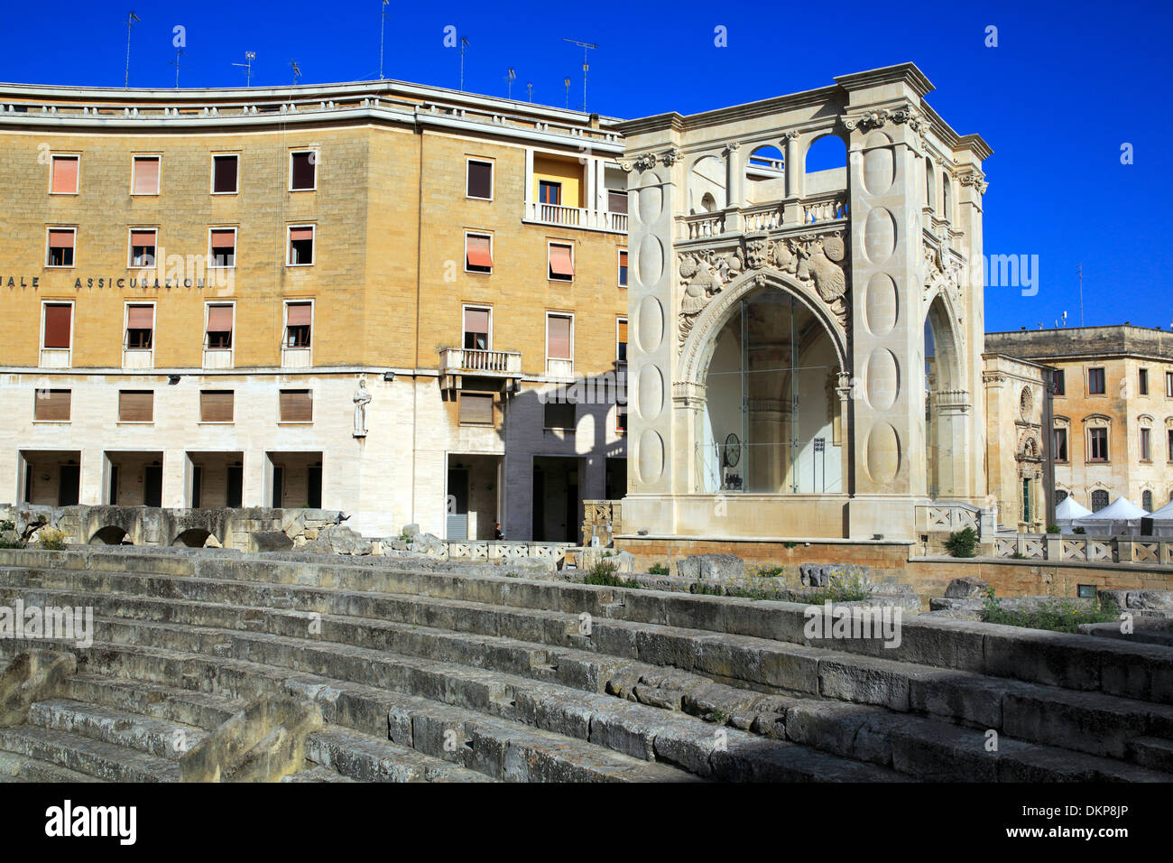Roman theatre and INA Building, St. Oronzo square, Lecce, Apulia, Italy Stock Photo