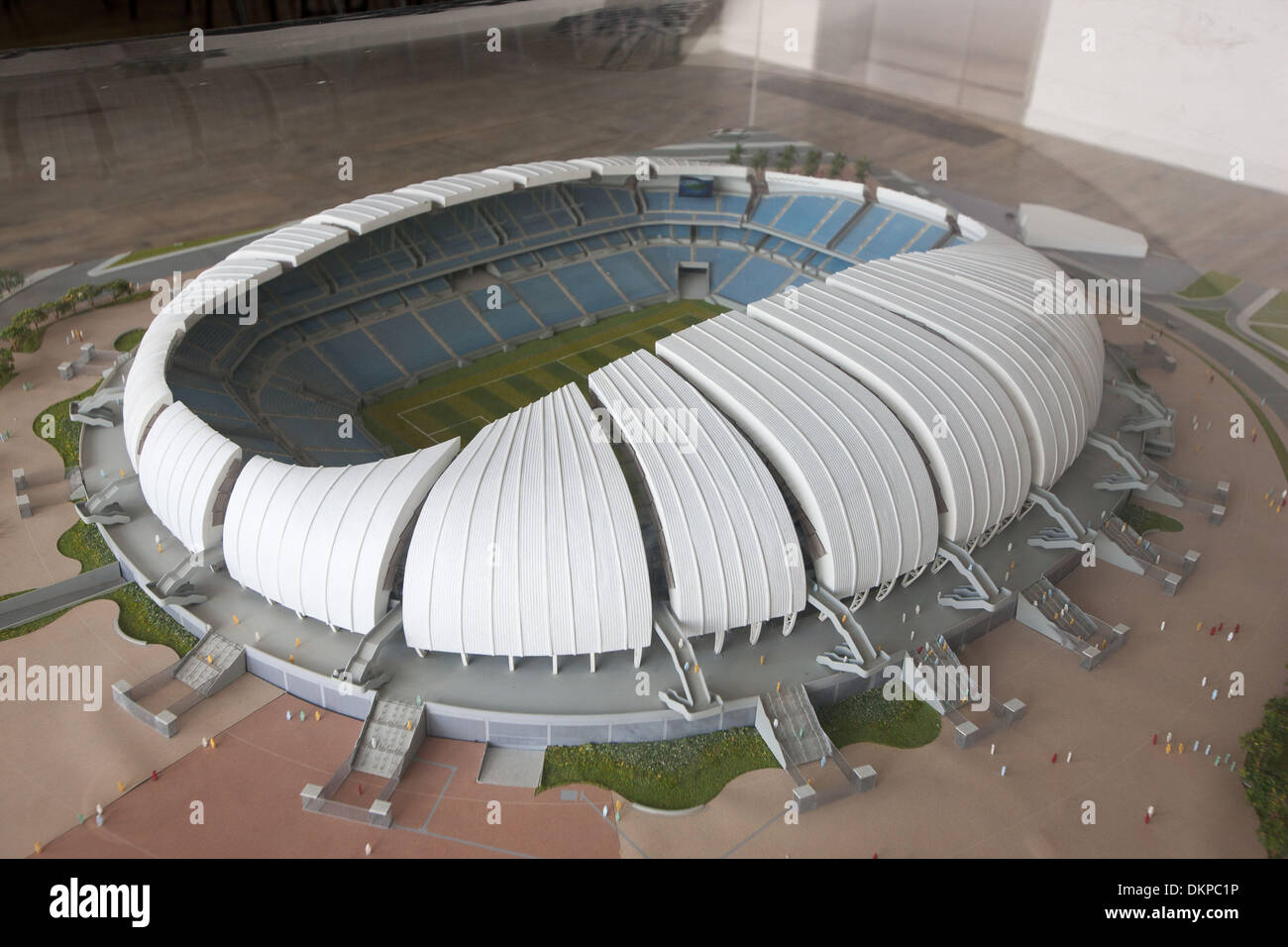 (131209) -- NATAL, Dec. 9, 2013 (Xinhua) -- Photo taken on Dec. 8, 2013 shows the model of Arena das Dunas in Natal, Rio Grande do Norte, Brazil. Arena das Dunas, which is scheduled to finish the reformation on Jan. 14, 2013, will hold four group matchs during the 2014 World Cup. (Xinhua/Xu Zijian) Stock Photo