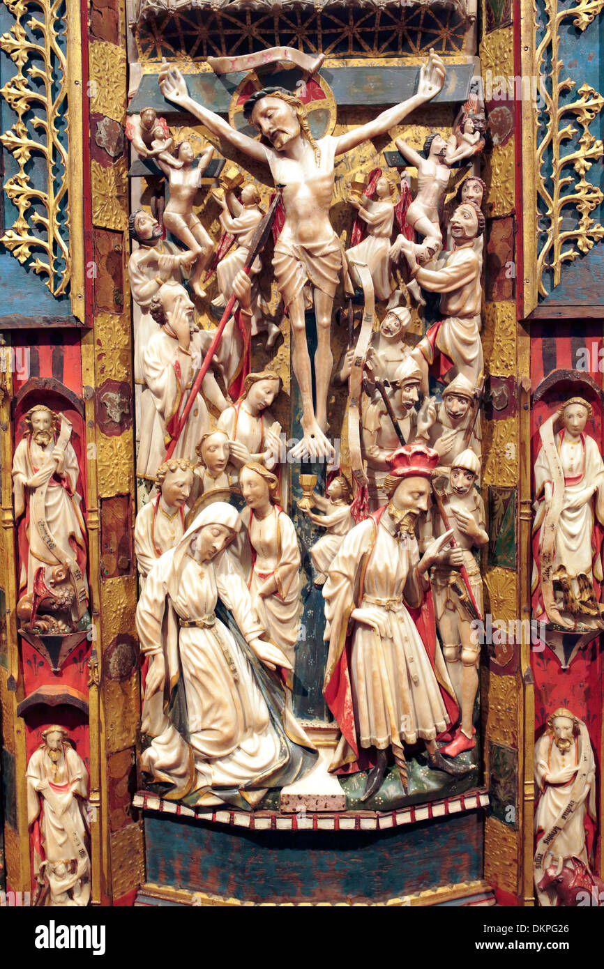 Triptych with scenes from the Passion (15th century), National Museum of Capodimonte, Naples, Campania, Italy Stock Photo