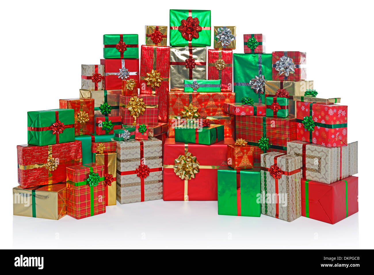 Large group of gift wrapped Christmas presents isolated on a white Stock Photo: 63805403 - Alamy