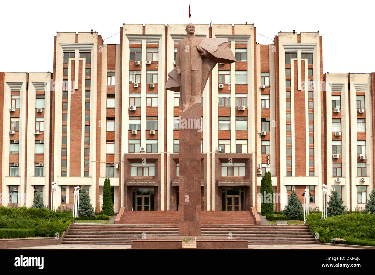 The Transnistrian parliament building and statue of Vladimir Lenin in Tiraspol, the capital of Transnistria. Stock Photo