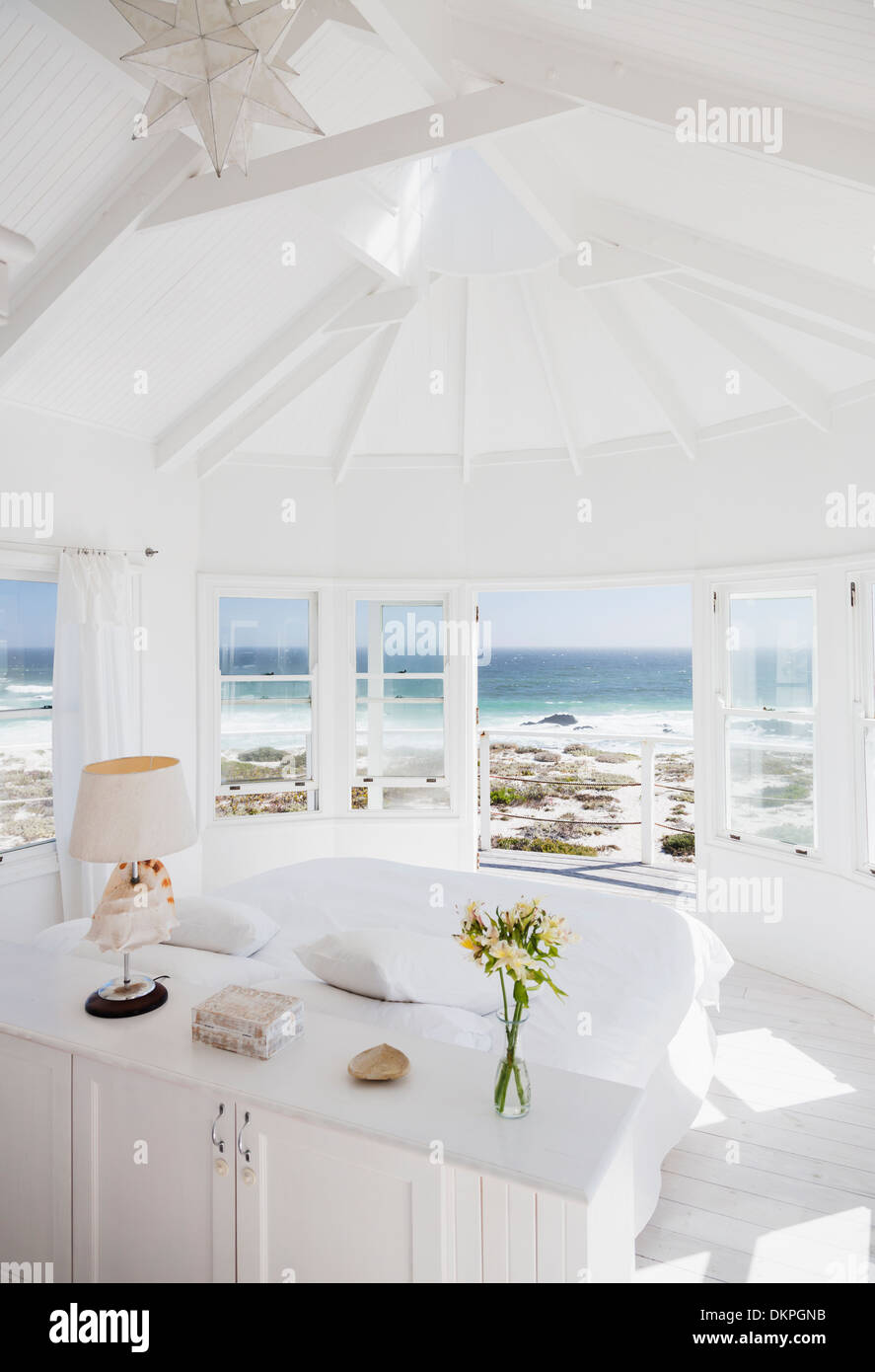 Bedroom overlooking ocean Stock Photo Alamy