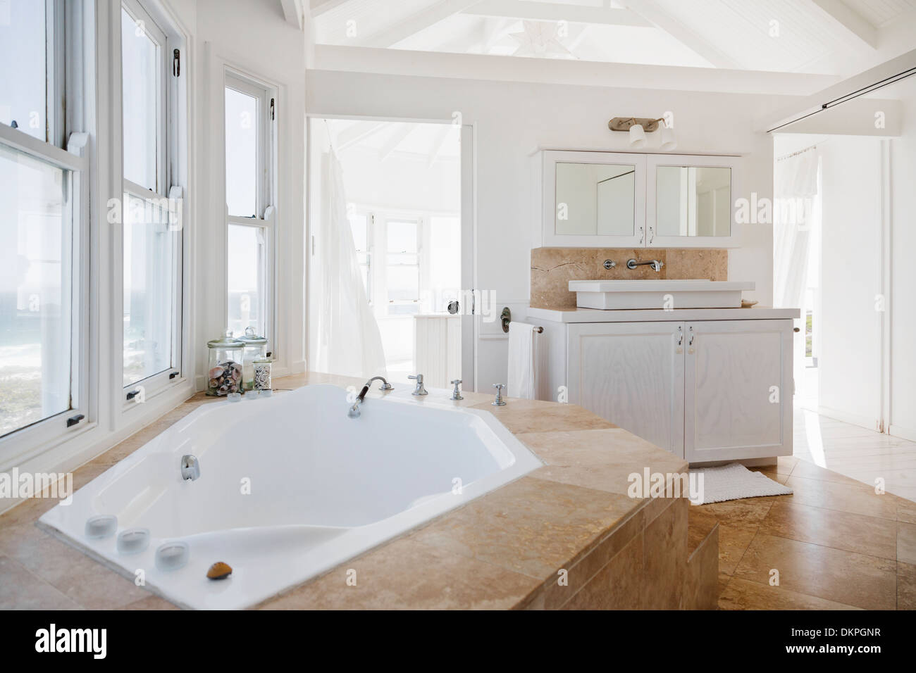 Jacuzzi tub in luxury bathroom Stock Photo