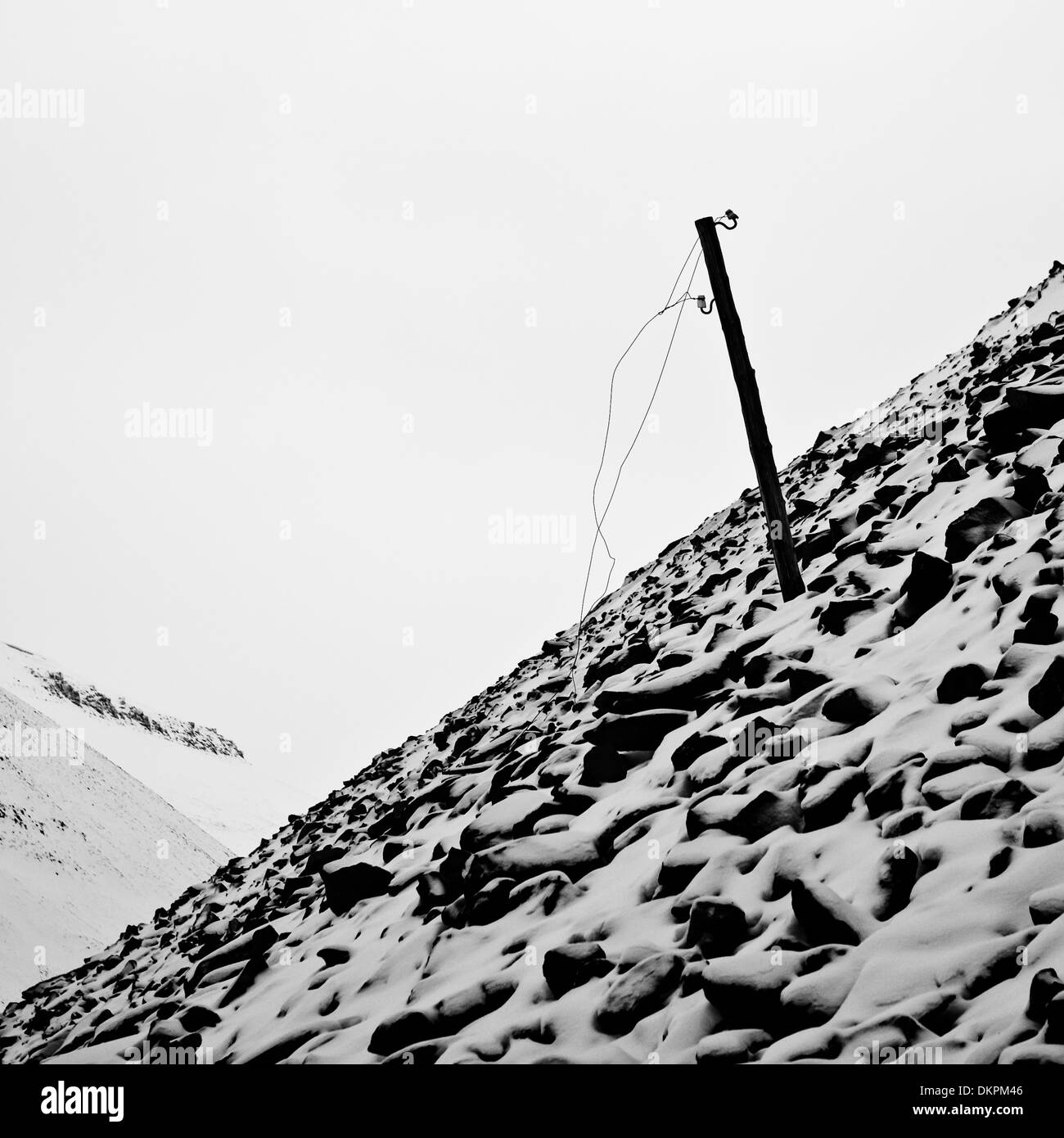 Demolished telegraph line in Longyear Dalen, Arctic, Svalbard, Norway, Europe Stock Photo