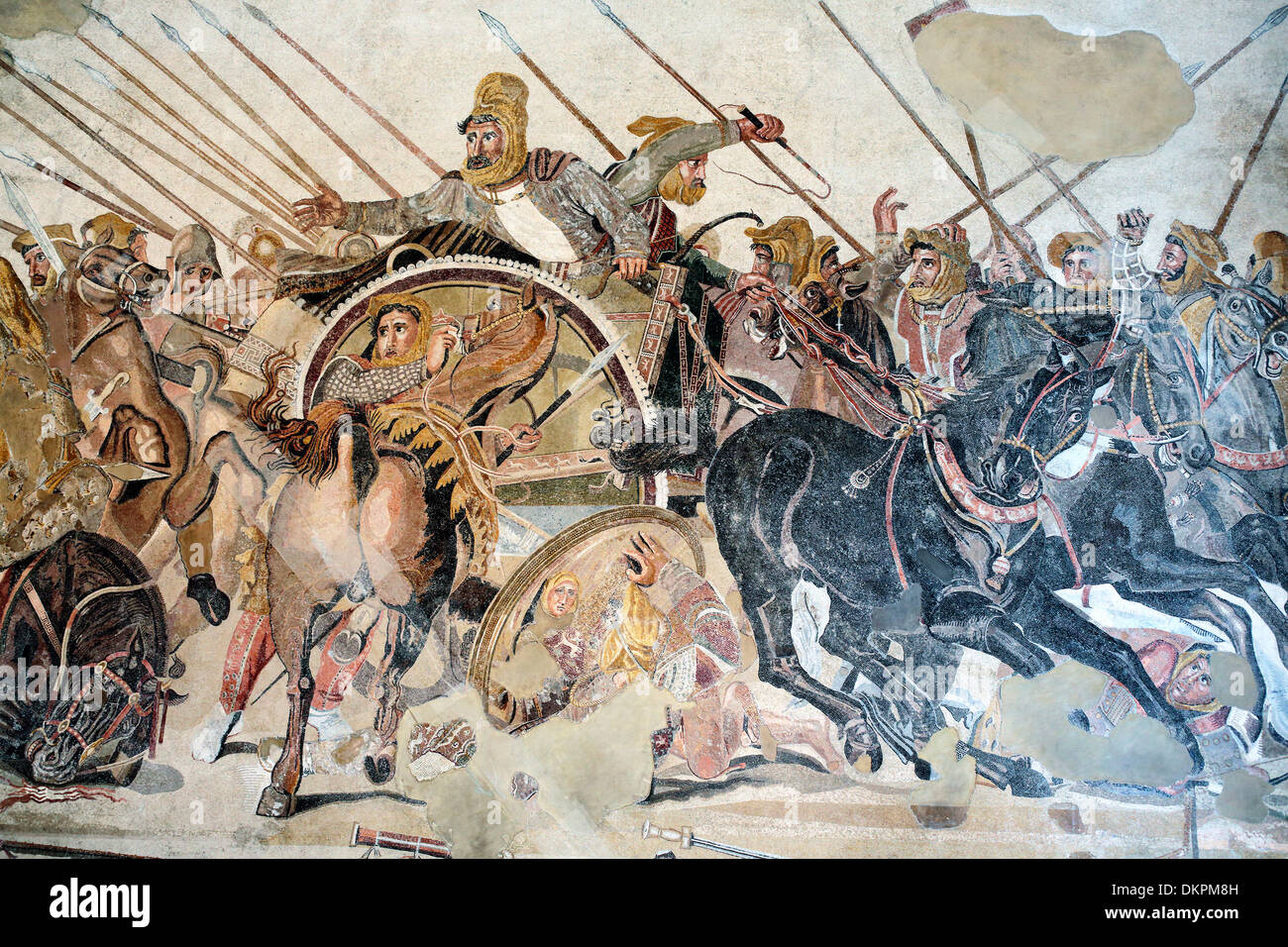 Battle between Alexander and Darius from Pompeii (120 BC), Mosaic, National Archaeological Museum, Naples, Campania, Italy Stock Photo