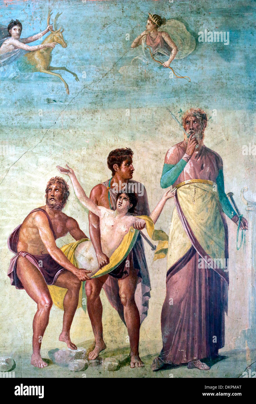 Artemis sends a deer to spare the sacrifice of Iphigenia, House of Tragic Poet from Pompeii Stock Photo