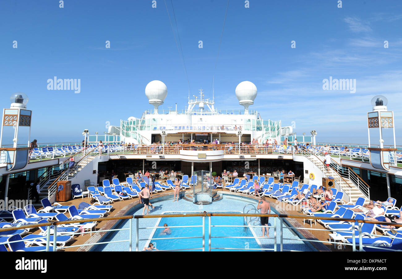 A general view of the middle of the P&O cruise ship Ventura. Pictured is the pool. Stock Photo