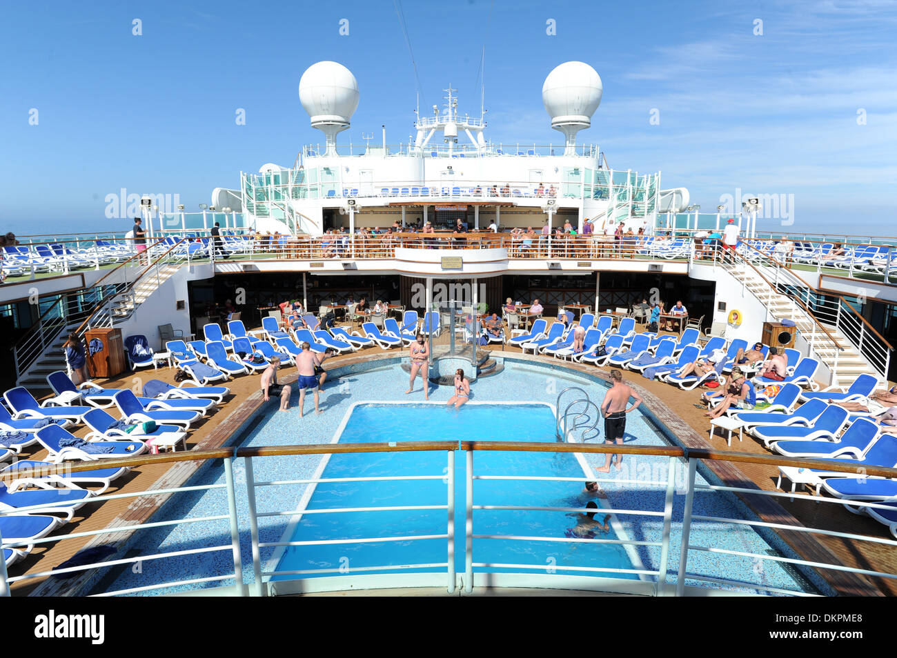 A general view of the middle of the P&O cruise ship Ventura. Pictured is the pool. Stock Photo