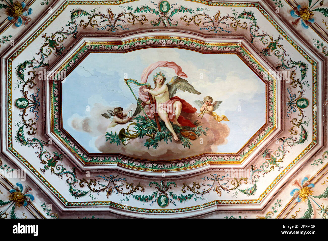 Ceiling painting, room of Allegories, Royal Palace of Caserta, Campania, Italy Stock Photo