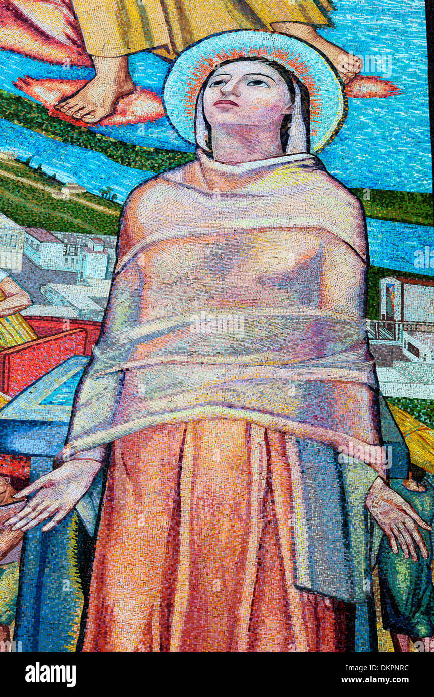 Mosaic on facade of church of Annunciation, Sabaudia, Lazio, Italy Stock Photo